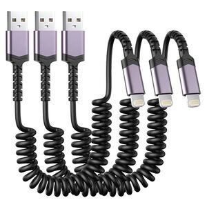 3 Pack Coiled Lightning Cable for Car Retractable iPhone Charger